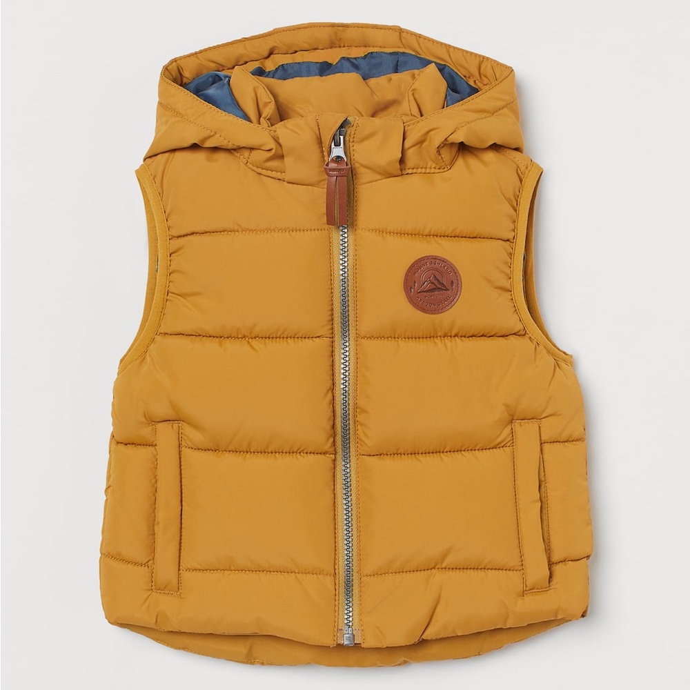 Kids H&M Stylish Mustard Yellow Hooded Puffer Vest size 5